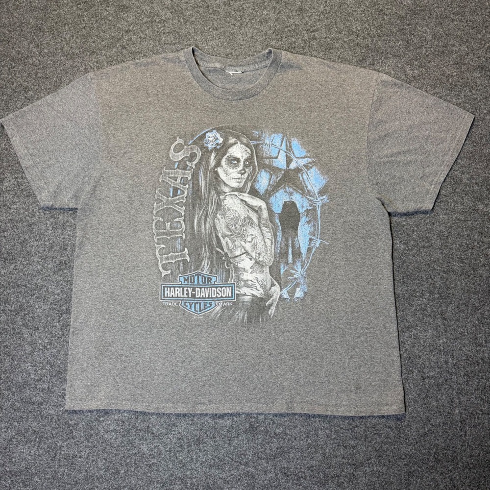 Harley-Davidson T-Shirt Mens 3XL Grey Texarkana Texas Sugar Skull Graphic Tee